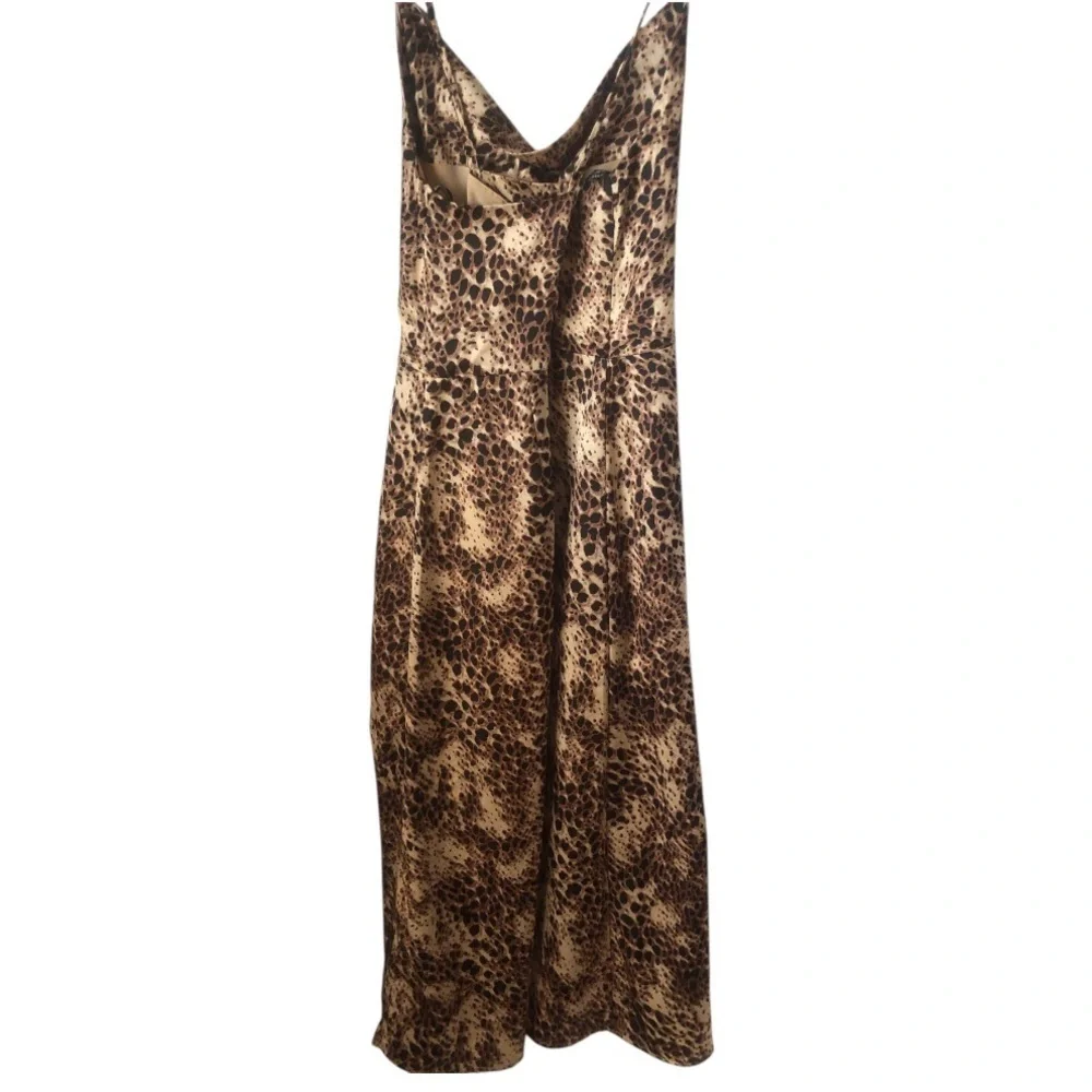 Leopard Print Spaghetti Strap Midi Slip  Dress w Slit Price Firm/Last Chance